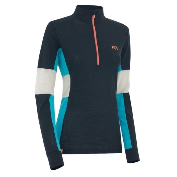 Kari Traa 100% Merino Wool Baselayer Half Zip Pullover Top Long Sleeve Navy - Picture 1 of 9